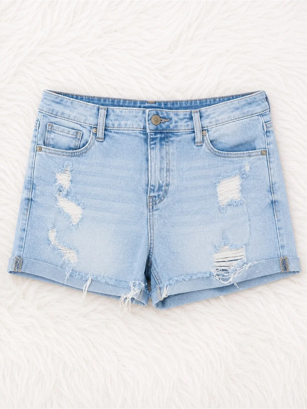 Altar’d State Distressed Denim Shorts Size 31 High Rise Light Wash Frayed